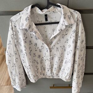 Stylish White Patterned Button Down Shirt